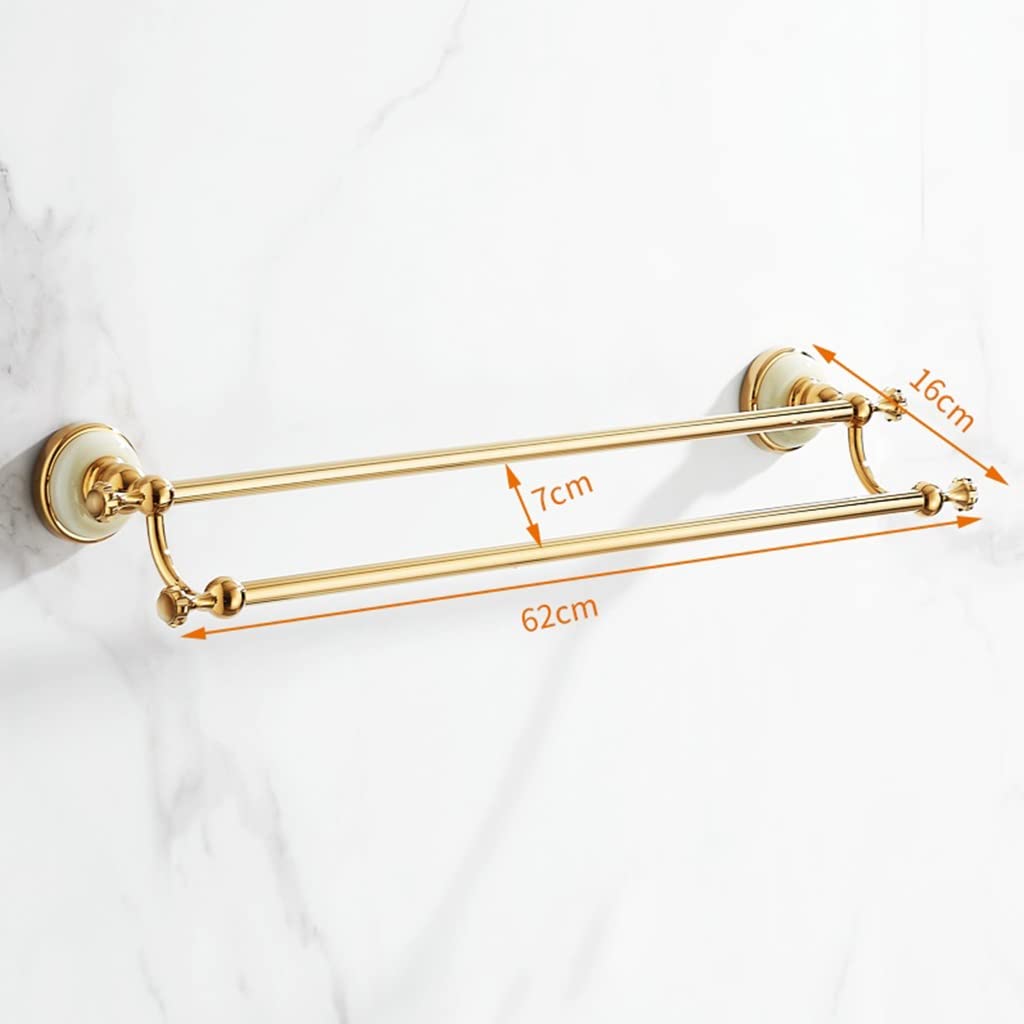 Wieszak na ręczniki do łazienki, Cały miedziany europejski złoty uchwyt na ręczniki, Jade Bath Towel Rail, Sprzęt łazienkowy Wieszak na ręczniki łazienkowe(Podwójny pręt-A
