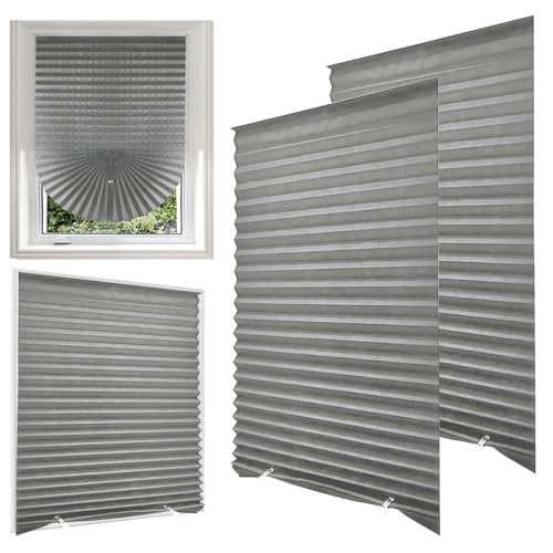 Jonuin 2 Pack Temporary Blinds 60x150CM No Drill Stick on Blinds Easy to Cut and Fit Self Adhesive Blind for Windows Doors Kitchen Bathroom Bedroom Blackout Thermal Privacy Protection (Grey)