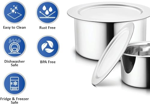 Image of Jensons Stainless Steel Tope Set with Lids | 3 Pieces | 800 ml to 1300 ml | Induction and Gas Stove Compatible Cooking Pots | Stackable Milk Pan Patila | Silver