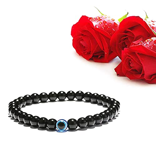 Image of THUNDERSTORM Unisex-Adult Reiki Black Tourmaline With Evil Eye Bracelet Naturally Energized Fengshui Stretchable Bracelet Remove Negative Energy Bring Luck And Prosperity