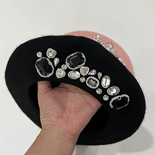 Tainrunse Women Beret Brimless Stretchy Comfortable Keep Warm Cap Rhinestone Women Beanie Cap Fashion Accessorie Black #TOP1