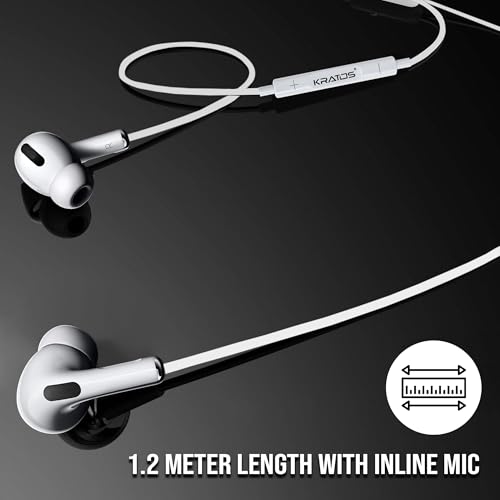 Image of Kratos Type C Headphones with Mic, White in-Ear Design, 12mm Driver for Deep Bass and Clear Sound, C Type Earphones Wired, Compatible with iPhone, Android Smartphones, Tablets, and USB C Devices
