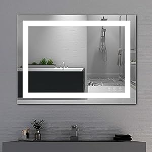 TATU LED Bathroom Mirror, 32×24 Inch Bathroom Vanity Mirror Wall Mounted with 3000K-6000K Adjustable, Anti-Fog, Smart Touch Button, Stepless Dimmable Lighted Makeup Mirror, Horizontal/Vertical