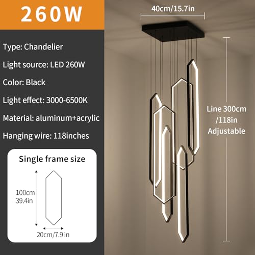 Grande suspension LED hauteur réglable et télécommandée pour éclairage intérieur