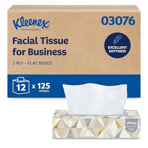 Kleenex® Professional Facial Tissue, Bulk (03076), 2-Ply, White, Flat Facial Tissue Boxes for Business, Convenience Case (125 Tissues/Box, 12 Boxes/Case, 1,500 Tissues/Case)