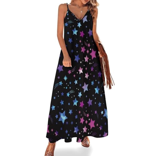 Robe longue violette anti-plis style maxi sans manches pour plage