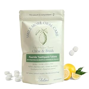 Smile More Toothpaste Tablets with Fluoride, Anti-Cavity, Vegan, Zero Waste, Eco-Friendly, Travel Friendly, 4 Month Supply Refill Maxi Pack (248 Tablets) (Fresh Minty Yuzu)