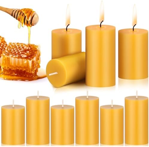 100% Pure Beeswax Pillar Candles 3-Pack, 2x3 Inch, 84-Hour Burn Time - Dripless, Smokeless, Natural Scent