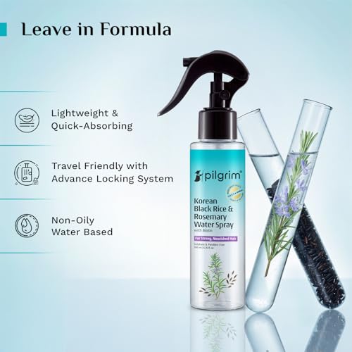 Image of Pilgrim Korean Black Rice and Rosemary Water Spray With Biotin For Strong, Nourished Hair 200ml | Spray for Regrowth | Thicker & Stronger Hair | Sulphate & Paraben Free I For Women for Men