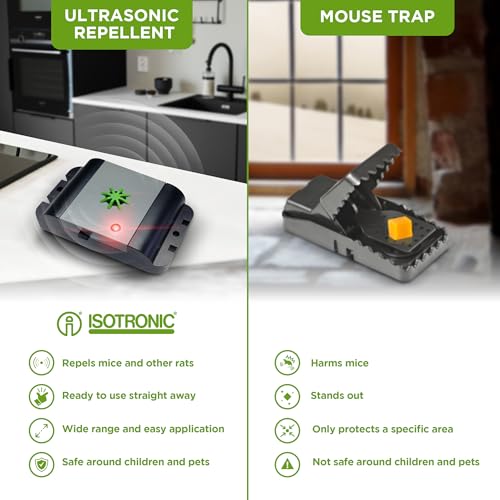 ISOTRONIC® Ultrasonic Mouse & Rat Repellent, battery operated Mice Repeller, Rodent Scare for indoor, outdoor and garden