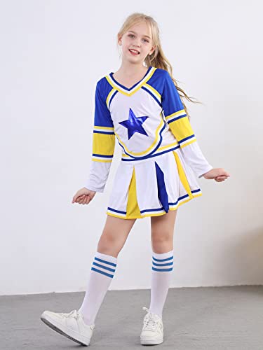 LOLANTA Girls Cheerleading Costume Kids School Cheerleader Outfit Attach Poms & Socks, 5-12 Years