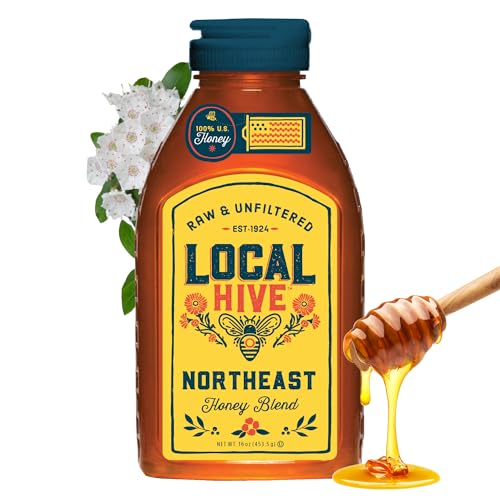 Image of Local Hive Northeast Raw Unfiltered Honey - 16 oz, 100% Pure US Honey, Sourced from American Bees and Beekeepers - Natural Sweetener, Ideal for Tea, Baking, and Cooking