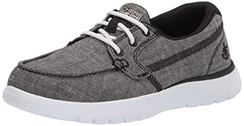 Skechers Women's ON-The-GO Flex-Ashore Boat Shoe, Black/White, 8.5