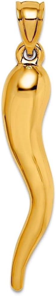 JewelryWeb 10k Solid Yellow Gold Hollow Italian Horn Pendant Necklace 42x8.5mm Wide Pendant for Women