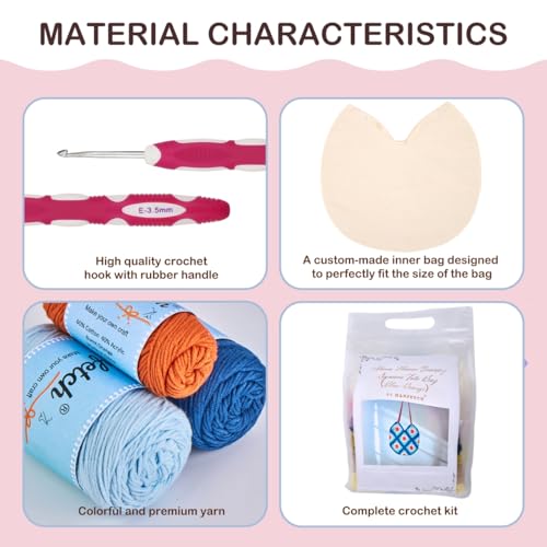 Image of Hanfetch Crochet Kit for Advanced or Intermediate Beginner, Step by Step Video Tutorial and Detailed Guide Instruction DIY Craft Supplies for Adult and Kid with Complete Kit for Granny Square Tote Bag
