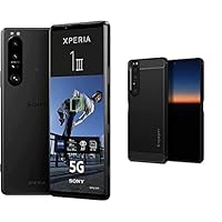 Sony Xperia 1 III 5G Smartphone (16,5 cm, 4K HDR OLED Display, Triple-Kamera System, 12 GB RAM, 256 GB Speicher) Schwarz &amp; Spigen Rugged Armor Hülle Kompatibel mit Sony Xperia 1 III -Schwarz