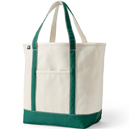 Lands' End Natural Open Top Canvas Tote Natural/bright Spruce Large Regular Handle