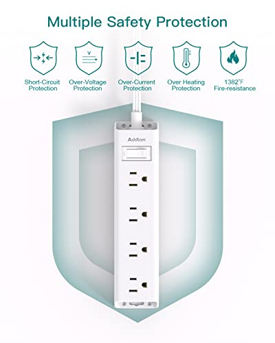 Flat Plug Power Strip, Ultra Thin Flat Extension Cord - Addtam 12 Widely AC 3 Sides Multiple Outlets, 5Ft, 1050J Surge Protector, Wall Mount, Desk Charging Station for Home Office Dorm Room Essentials - Image 6