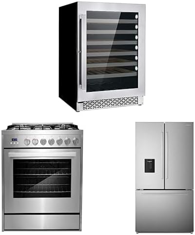 COSMO 3-Piece, 36" Gas Range French Door Refrigerator & 24" Wine Cooler