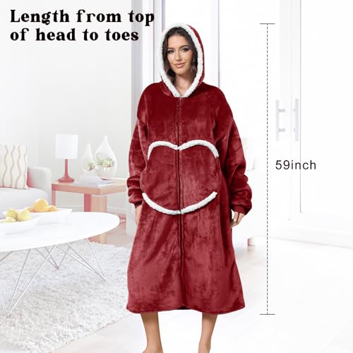 Image of Oversized Wearab Blanket Hoodie, Cozy Flannel Blanket with Sleeves and Zipper for Women, Mens, Teens