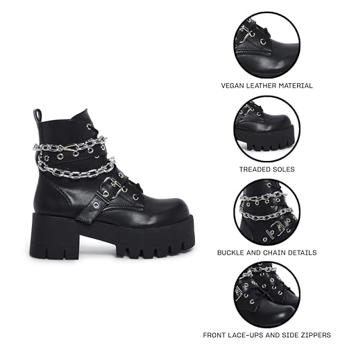 Dolls Kill Bad Girl Blues Platform Boots by Current Mood - Vegan Leather Boots with Buckles & Chain Link for Edgy Streetwear3
