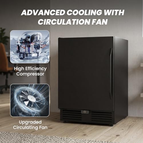Image of 24 Inch Wide Under Counter Beverage Refrigerator, 210 Cans Large Capacity Drink Cooler, Freestanding & Built-in Beer Wine Soda Fridge with LED Light, for Home Kitchen Bar Office Outdoor Patio Black