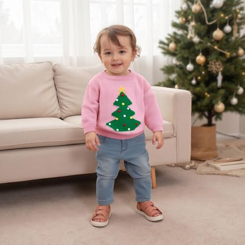 Toddler Baby Girl Boy Sweater Christmas Tree Pompoms Embroidery Knit Sweatshirts Tops Pullover Fall Winter Clothes4