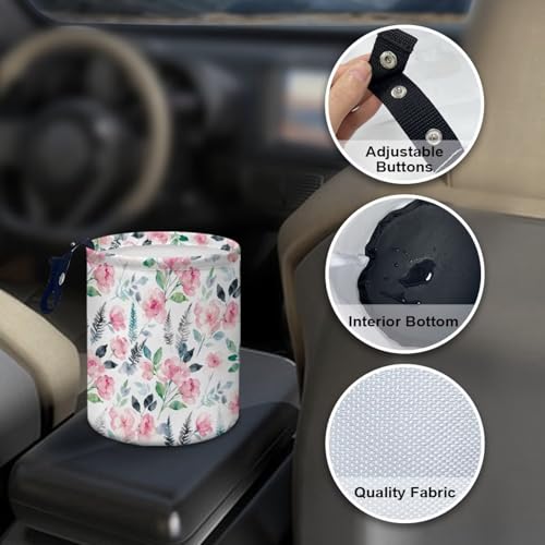 Image of Cute Floral Leaf Car Trash Can Car Bag Accessories Interior Hanging Portable Dustbin Bin Waste Basket Collapsible Small Trash Can Easy to Clean
