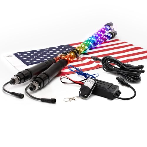 Image of True MODS 2pc 2ft Spiral RGB LED Whip Light for UTV ATV [Bluetooth App] Off Road Waterproof LED Lighted Whip CB Antenna Pole Stick for RZR Can-Am Polaris SxS 4x4 Quad Dune Buggy 4 Wheeler Accessories