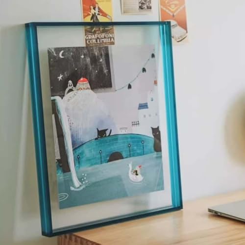 HLYU 11x16 Acrylic Picture Frame Floating Photo Frame for Wall Hanging and Desktop Decoration for Gallery Home and Office (light Blue)