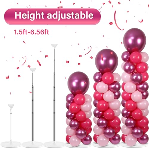 Image of 2 Sets Pink Balloon Column Stand Kit with 100 Balloons Summer Adjustable Balloon Tower Stand with Bases for Floor Pink Balloon Arch Column for 50th Birthday Wedding Engaged Back to School Party Decor