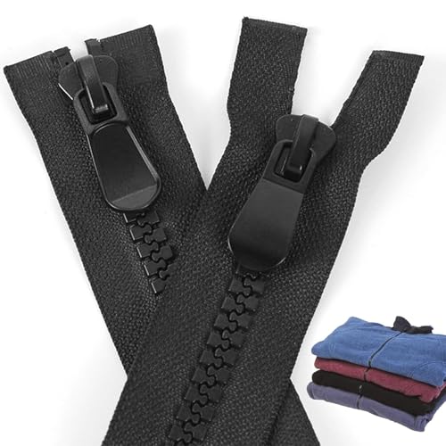 Cremallera grande #10 de 75 cm con cremallera separable de 2 vías, color negro, cierre automático para parka, abrigo, chaqueta de plumón, costura