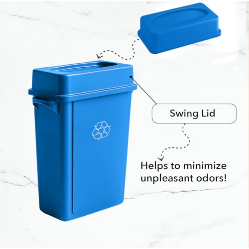 Image of 16 Gallon Slim Rectangular Garbage Can with Lid - Blue