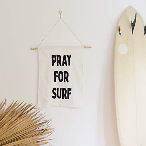 Boho-Wall-Decor Hanging - 100% Cotton Canvas Hand Embroidered Pray For Surf, Brings Vintage Hippie Beach Style To Any Home, Nursery Or Living Space. Perfect As A Gift Or Bohemian Wall Art - Size 24" X 36" #TOP1