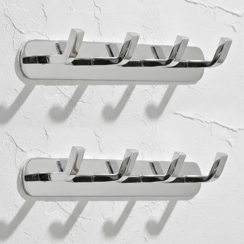 Image of SOSSI 4-Pin Cloth Hanger, Wall Mounted Hook Rail with 4 Hooks for Bathroom /Kitchen /Key Holder, Stainless Steel Cloth /Towel Hanger Pack of 2 (Chrome Finish)