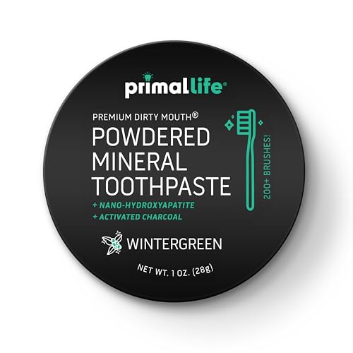 Image of Primal Life Organics - Dirty Mouth Toothpowder, Activated Charcoal Tooth Cleaning Powder, Essential Oils Natural Kaolin & Bentonite Clay, 200+ Brushings Organic Vegan (Charcoal Wintergreen, 1 oz)