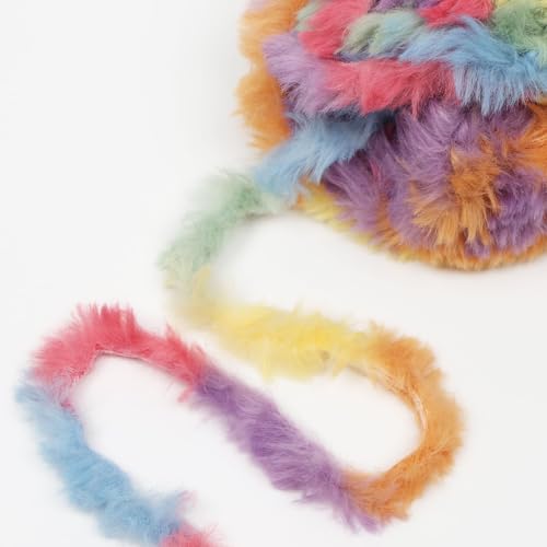 Image of NICEEC Faux Fur Yarn Super Soft, Chunky & Fluffy, Eyelash Yarn for Crochet & Knitting(Total Length 210yds /10.6oz) - Rainbow /300g
