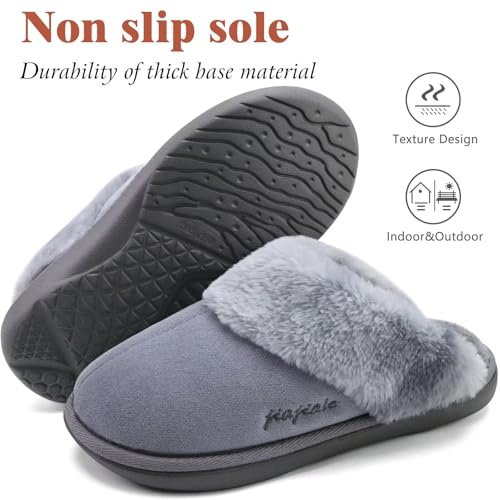 Image of jiajiale Women's Memory Foam Slippers Ladies Slip On Arch Support Suede Scuff Slipper Cozy Fuzzy Faux Fur Winter House Shoes Indoor Outdoor