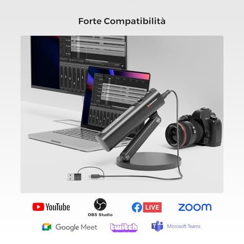 Microfono a condensatore USB per PC, fotocamera, microfono podcast per streaming/registrazione, microfono desktop con 8 microfoni/cancellazione del rumore/3 modelli polari/controllo - Notebook - Immagine 6