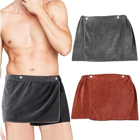 YumSur Men Boys Wearable Bath Towel Short Pants, 2 PCS Soft Towel Blanket Bathroom Pool Beach Spa Bathing Shower Cover Up Wrap (Gray+Brown) Cover