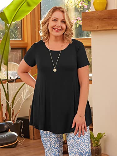 LARACE Plus Size Tops for Women Short Sleeve Shirts Casual Summer Clothes Round Neck Tunics for Leggings2
