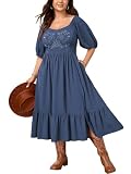 SCOMCHIC Womens Plus Size Midi Dresses Short Sleeve Ruffle Split Boho Dress