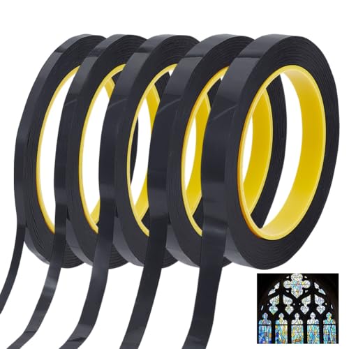 OLYCRAFT 5 Sizes 250m/820 Ft PET Glass Lead Lines 5/6/8/10/12.5mm Black Glass Faux Lead Lines Lead Lines Glass Paint Supplies for Glass Surface Window Gallery