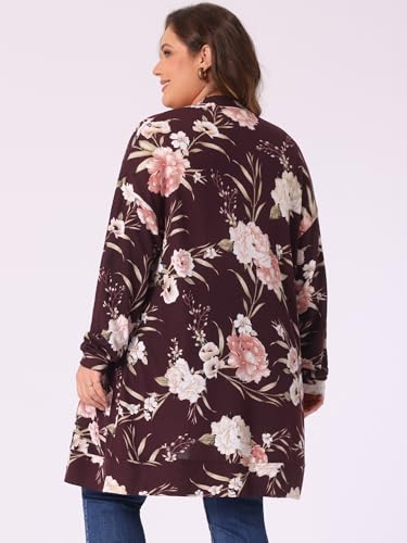 Image of Agnes Orinda Women's Plus Size Lightweight Cardigan Casual Soft Long Sleeve Floral Knit Cardigans with Pockets