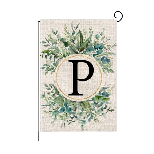 wyooxoo Monogram Letter P Floral Garden Flag 12x18 Inch Double Sided For Outside Small Burlap Family Last Name Initial Outdoor Yard Flag (P)