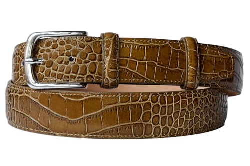 Image of Men's Italian Crocodile Embossed Leather Belt | Genuine Italian leather. Refined crocodile embossed texture. 35mm (1.38 inch) dress width. Handmade in Italy. Gift boxed.