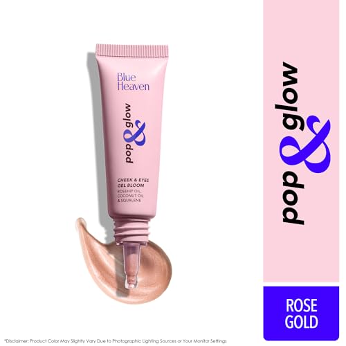 Image of Blue Heaven Pop & Glow Eye & Cheek tint Highlighter for face makeup, Enriched with Rosehip and Coconut oil, Rose Gold, 12ml