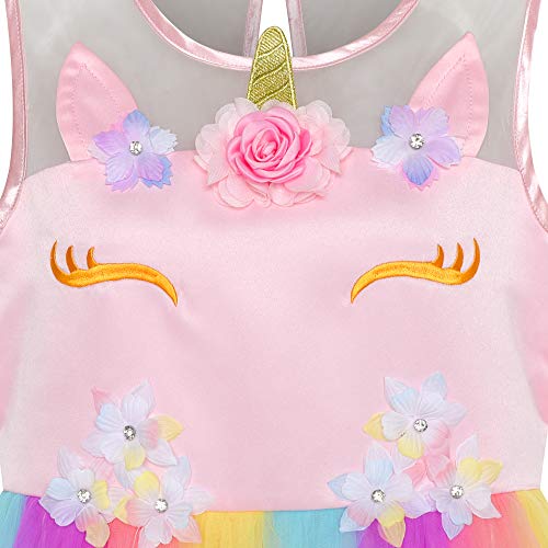 Sunny Fashion Flower Girls Dress Unicorn Rainbow Pageant Princess Party4