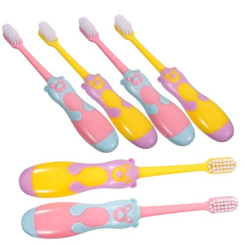 FOMIYES 6pcs Boys and Girls Toothbrush Set Piggy Cartoon Handle Gentle Soft Bristles Suction Cup Toothbrush for Easy Cleaning and Habit Development Random