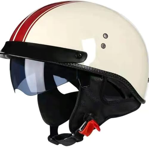 Cascos Abiertos De Motocicleta Medio Casco De Moto Jet Homologado ECEDOT Casco Half-Helmet Cómodo Y Transpirable con Visera Cuatro Estaciones para Hombres Y Mujeres Adultos C,L:59-60CM